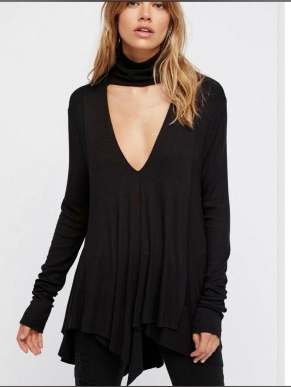 Free People Ribbed Black Scoop Neck Tank